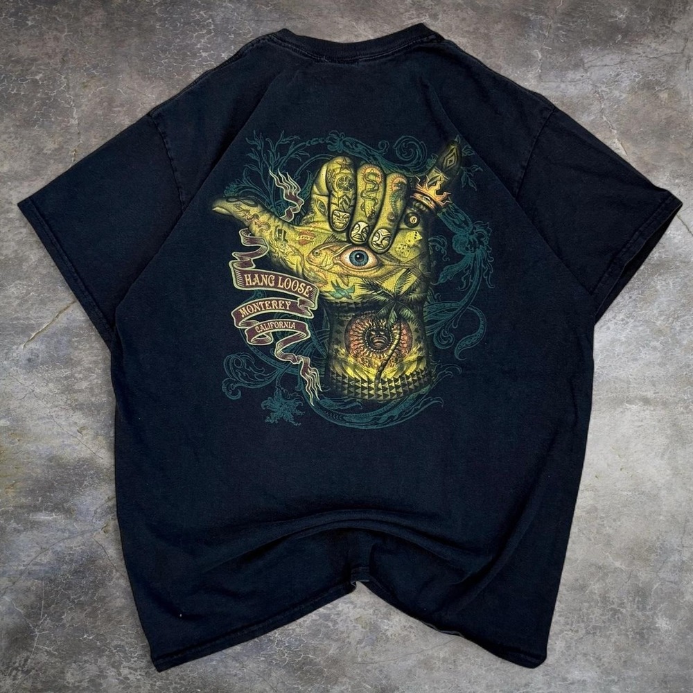 Vintage Hang Loose Monterey California Surf Tattoo Tee Men's Large Skater Y2K